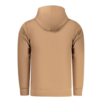 Beige Rifle Marrone cotton herrehoodie med blødt stof og ribbade manchetter
