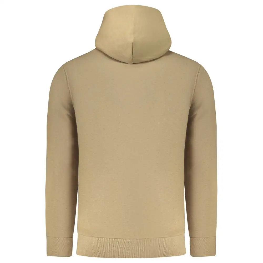 Beige rifle marrone cotton herrehoodie med blødt stof og ribkante