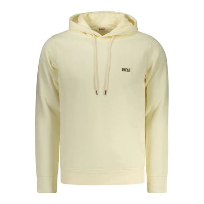 Pale gul hvid bomuld herres sweatshirt med subtil logo og matchende snører