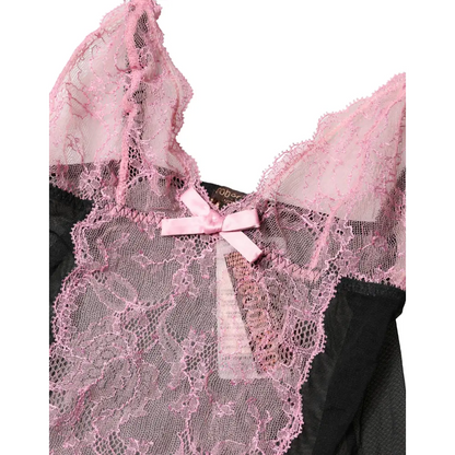 Roberto Cavalli Black Pink Floral Lace Lingerie Top Underwear