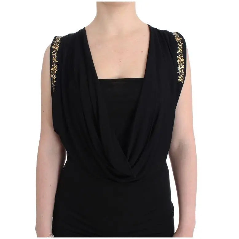 Roccobarocco Black Embellished Jersey Mini Sheath Short Dress