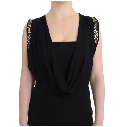 Roccobarocco Black Embellished Jersey Mini Sheath Short Dress