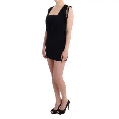 Roccobarocco Black Embellished Jersey Mini Sheath Short Dress