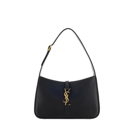 Saint Laurent hobo skuldertaske i sort læder med guld YSL-logo