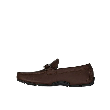Salvatore Ferragamo brown calfskin slip-on loafers with metallic buckle