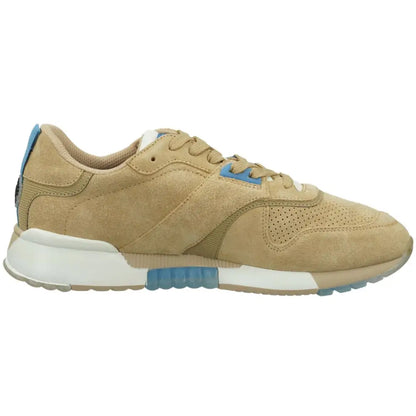 Tan suede low top sneakers i Scotch & Soda beige læder med lyseblå accenter