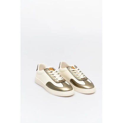 Cream and metallic gold Scotch & Soda bronze leather low top sneakers