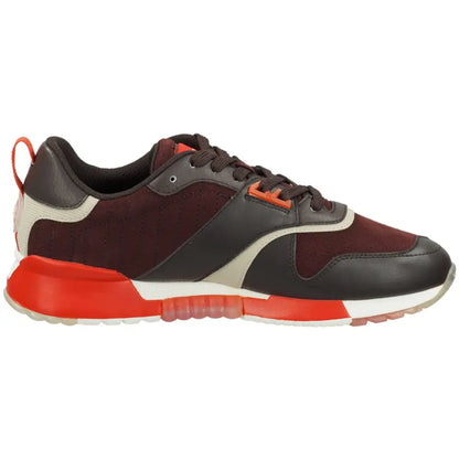 Stilfulde Scotch & Soda multicolor cowhide sneakers i brun semsket, sort læder og orange detaljer