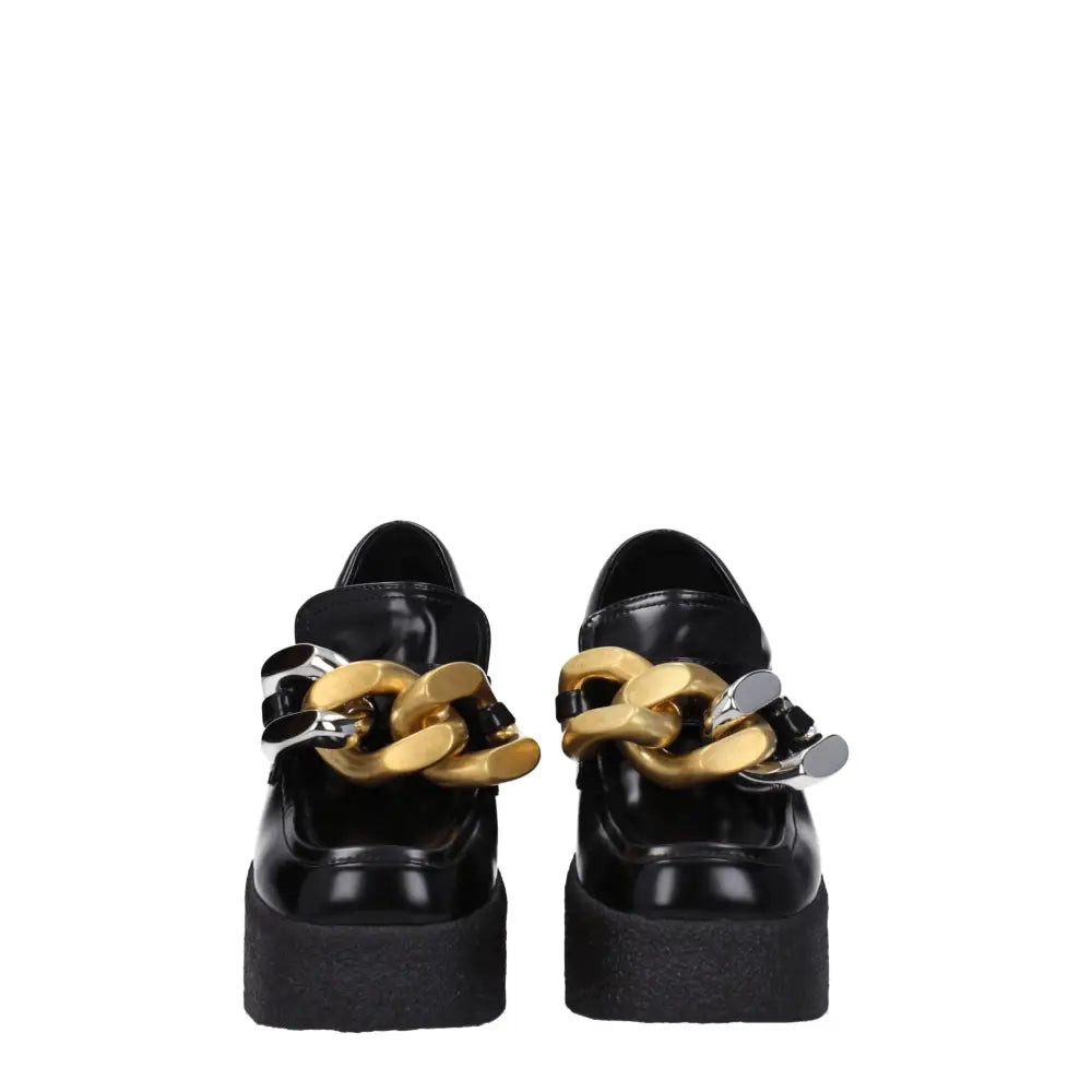 Stella McCartney black læder platform loafers med guld og sølv kædelinks