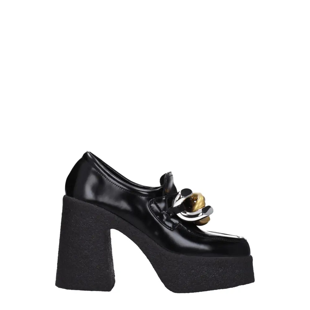 Stella McCartney black læder platform loafers med guld spænde