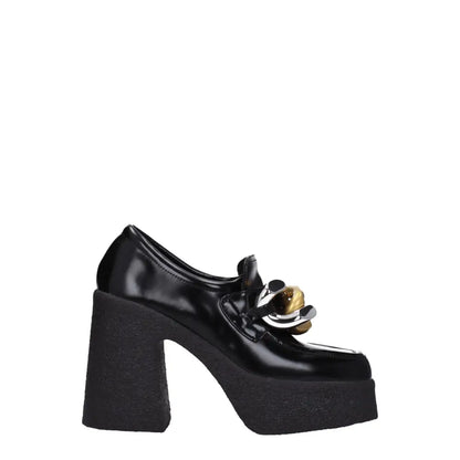 Stella McCartney black læder platform loafers med guld spænde