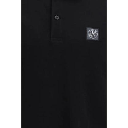 Stone Island sort sort polo i sort sort stof med firkantet logo