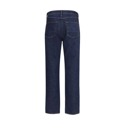 Stone island blue bomulds straight-leg jeans i mørk indigo denim med klassiske bagside lommer