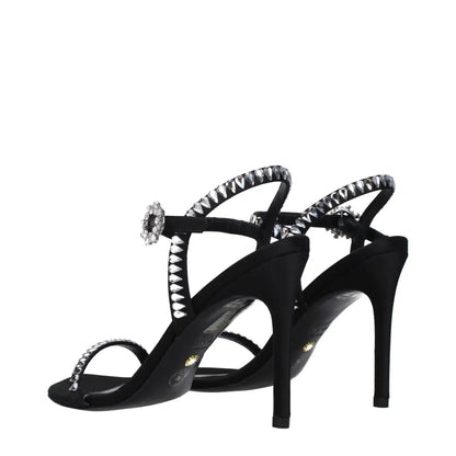 Stuart Weitzman Black Satin Stiletto Heels Sandals