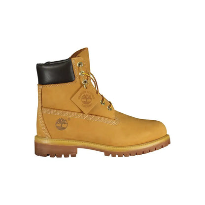 Tan Timberland 6-inch boot med sort læderkrave og guld-tone øjer i Azzurro Polyester jakke