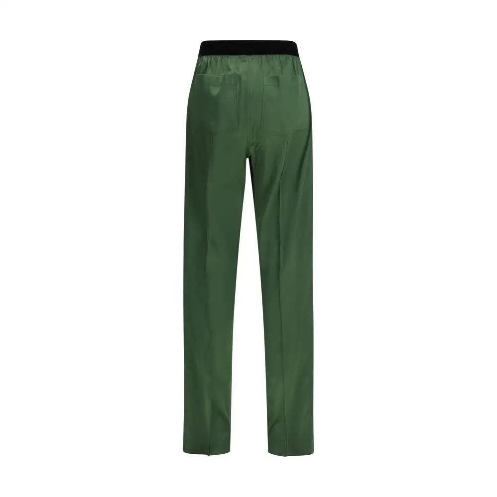 Tom Ford bicolor silk casual pants i mørkegrøn med sort elastik