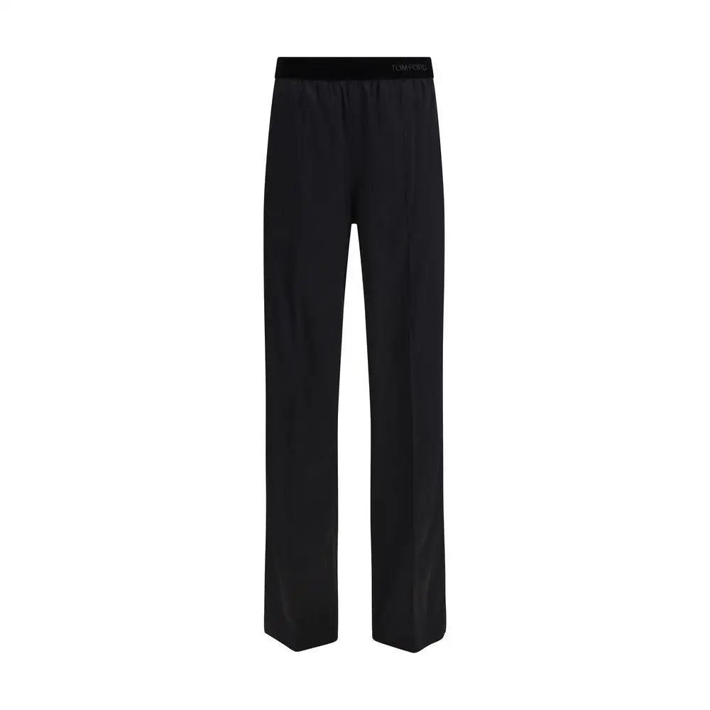 Tom Ford black silk casual pants med elastik talje