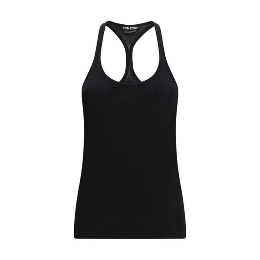 Tom Ford black silk racerback tank top med ribbet tekstur