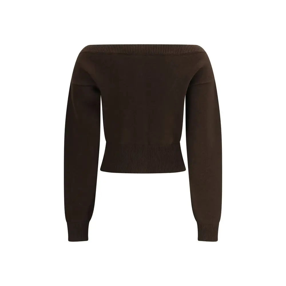 Tom Ford brun cashmere cardigan, mørk brun cropped strikketrøje med lange ærmer og ribbete manchetter