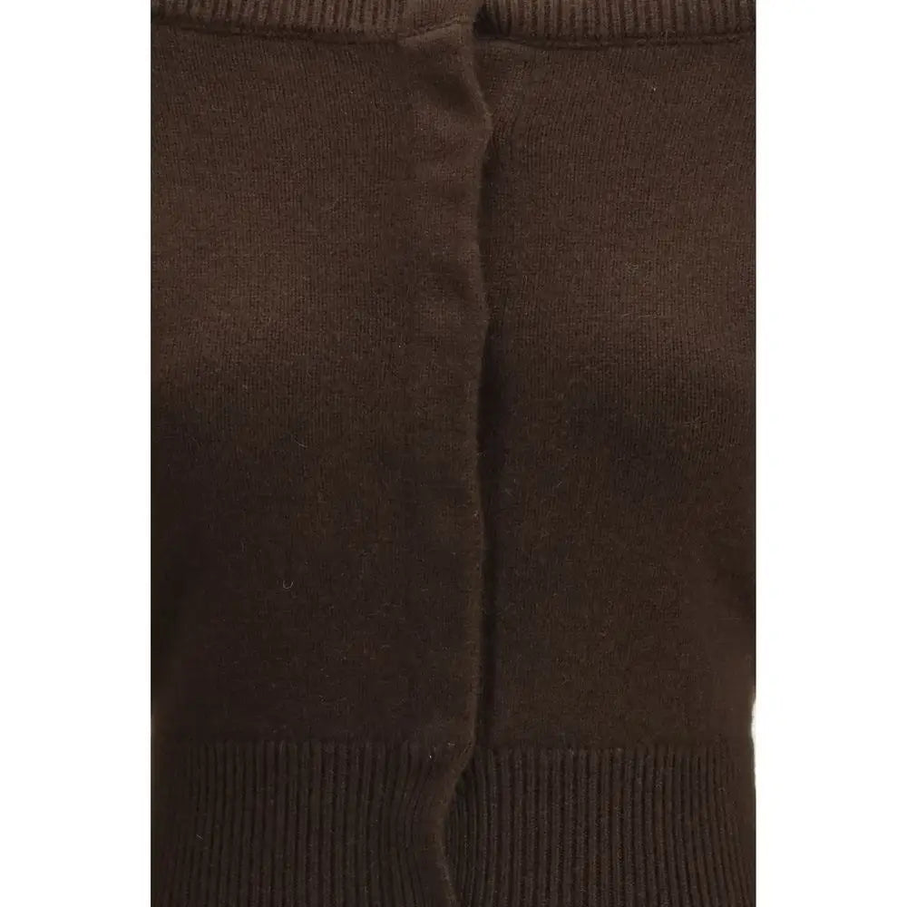 Tom Ford brown cashmere cardigan med mørk brun strik, ribkant manchetter og central søm