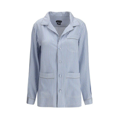 Tom Ford multicolor blå og hvid stribet silke pyjamas top med knapforan og flaplommer