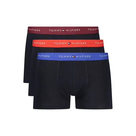 Tre-pak Tommy Hilfiger sorte bomuldsboxers med kontrastbånd i rød, orange og blå