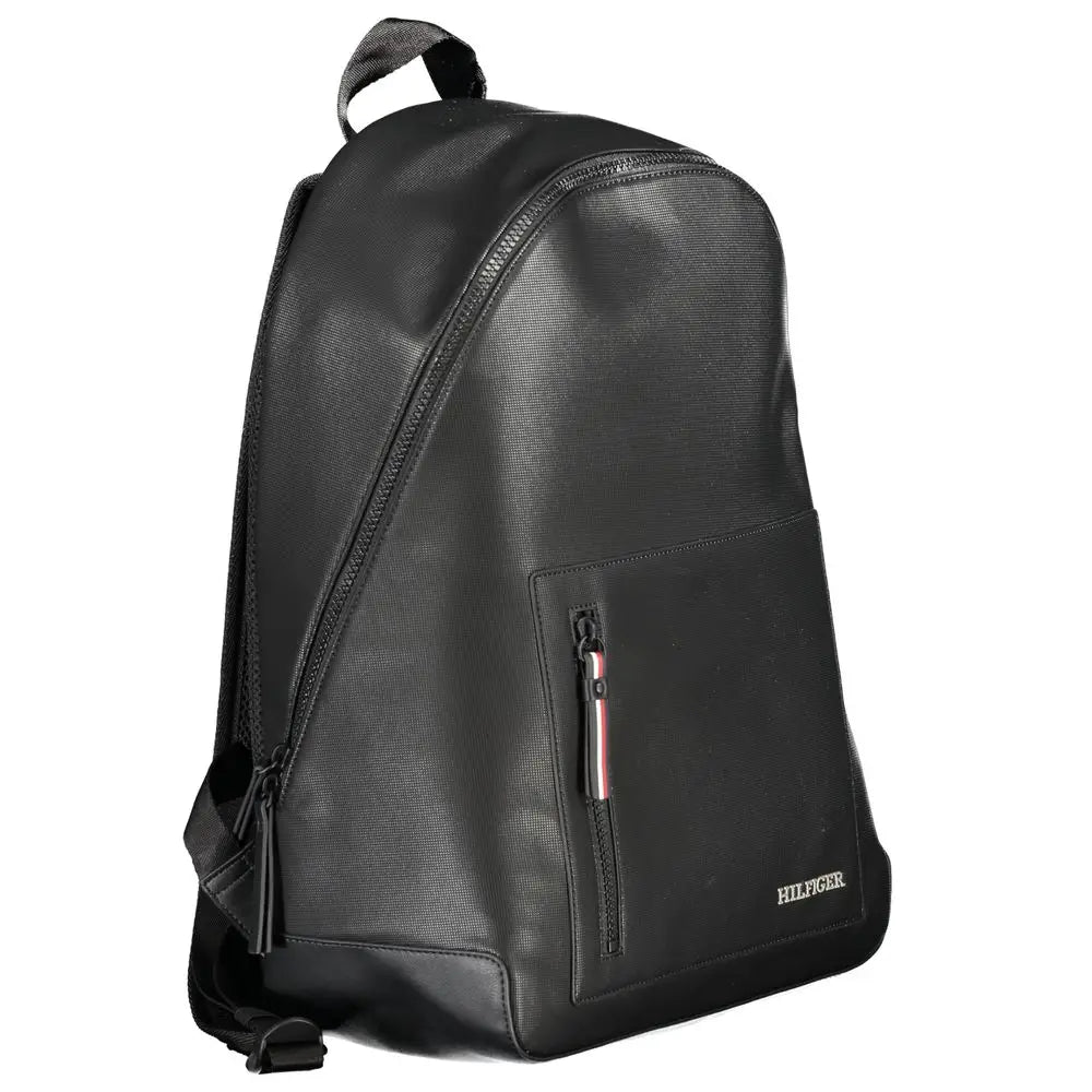 Tommy hilfiger black polyester backpack med subtil tekstureret stof og moderne design