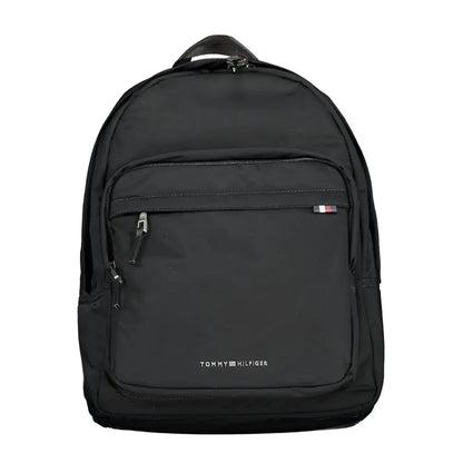 Tommy hilfiger black polyester backpack med minimalistisk design og logo