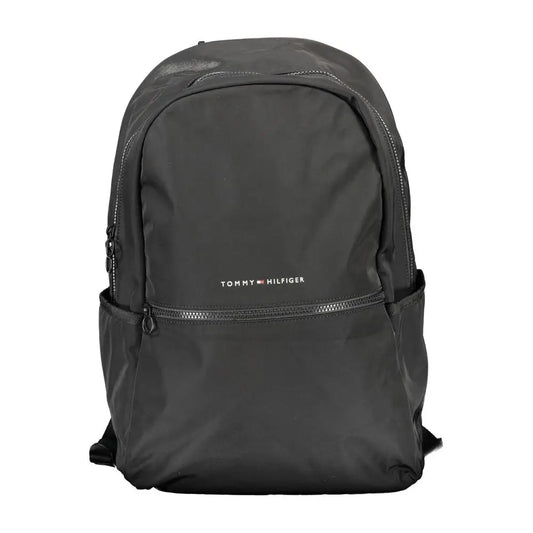 Tommy Hilfiger black polyester backpack med minimalistisk design og subtil logo