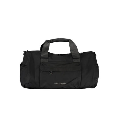 Tommy Hilfiger sort polyester duffel taske med greb og forlomme, 100% original