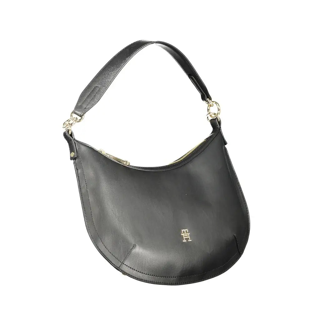 Tommy Hilfiger black polyethylene hobo bag med guld hardware og logo