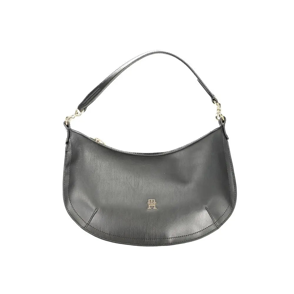 Tommy Hilfiger black polyethylene håndtaske i læder med sølvlogo