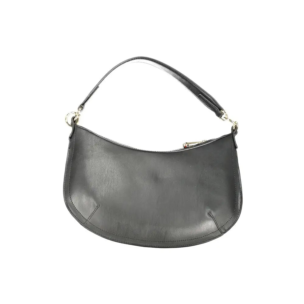 Tommy hilfiger black polyethylene hobo taske med buet top og sølv hardware