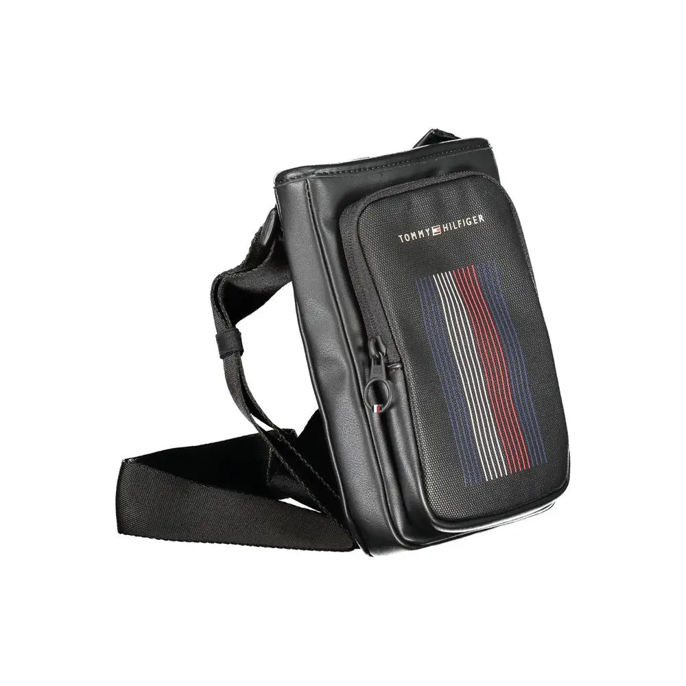 Tommy Hilfiger black polyethylene crossbody bag med rød-hvide-blå striber