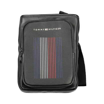 Tommy Hilfiger black polyethylene crossbody bag med tekstureret front i hvide, røde og marineblå striber