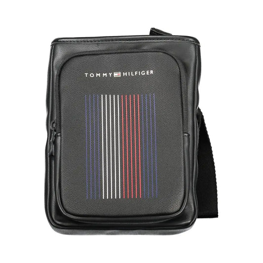 Tommy Hilfiger black polyethylene crossbody bag med tekstureret front i hvide, røde og marineblå striber