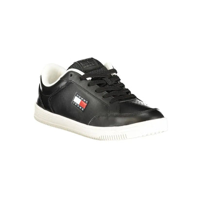 Tommy Hilfiger black polyurethane low-top sneaker with flag logo