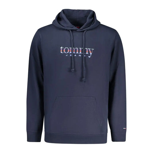 Tommy hilfiger blue cotton mænds hoodie med navy design og farverig logo