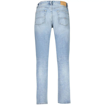 Tommy Hilfiger blue cotton mænds jeans med lysvasket denim og læderpatch