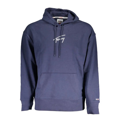 Tommy Hilfiger blå bomuldssweater med navyblå hætte og hvid logo