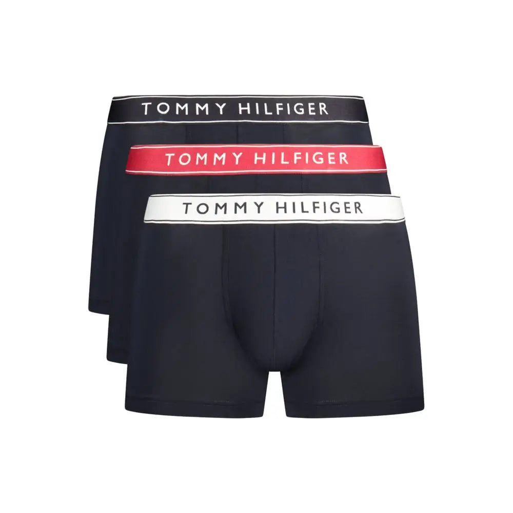 Tre-pack Tommy Hilfiger navy boxer briefs med kontrasterende elastik i sort, rød og hvid
