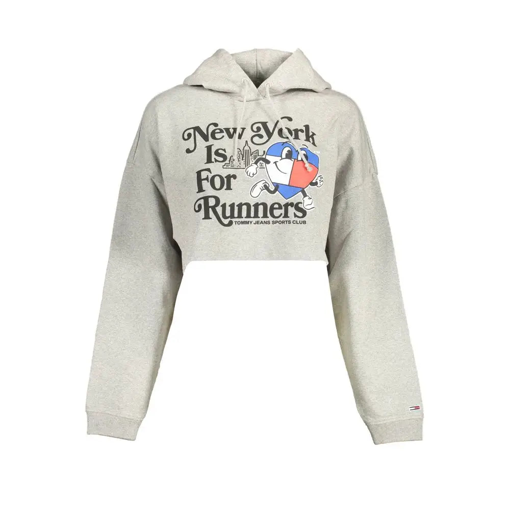 Tommy Hilfiger grå cropped hoodie med New York-motiv, 100% originale brands