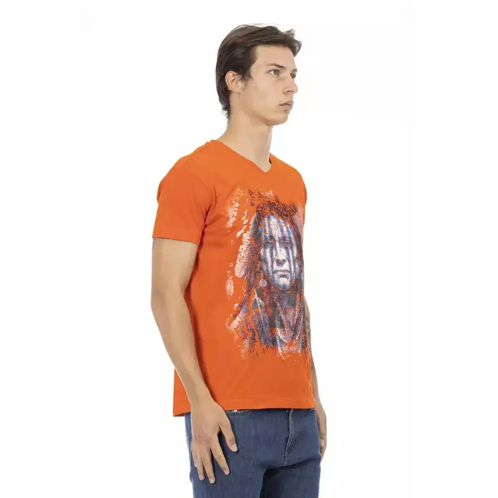 Trussardi Action Orange Cotton Men V-Neck T-Shirt