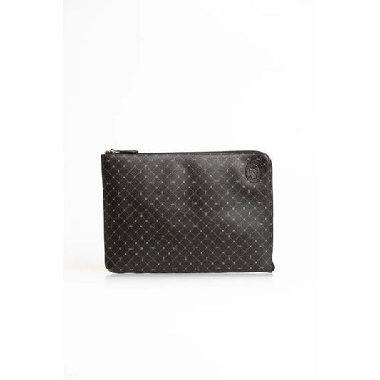 Trussardi black leather men clutch with diamond-patterned embossed design