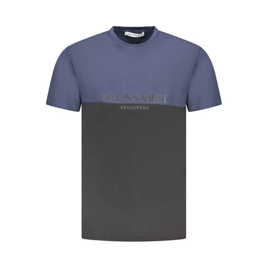 Trussardi blue cotton t-shirt i tofarvet design med støvblå overdel