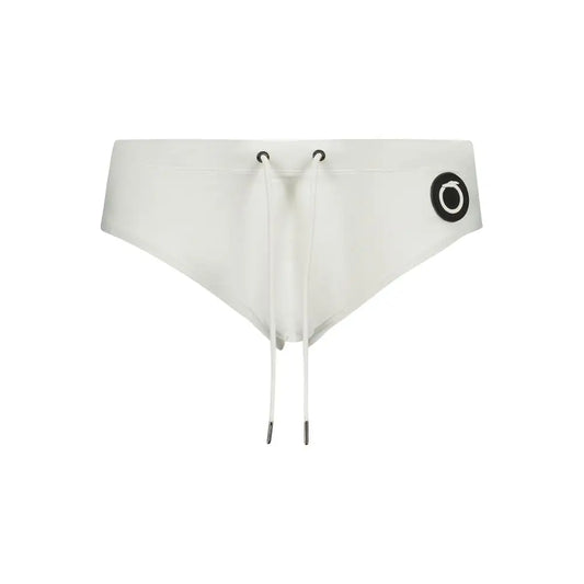 Trussardi white elastane swimwear med snørebånd og sort logo