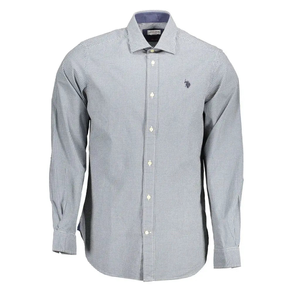 U.S. Polo Assn. light blue cotton herreskjorte med grå-hvid tern