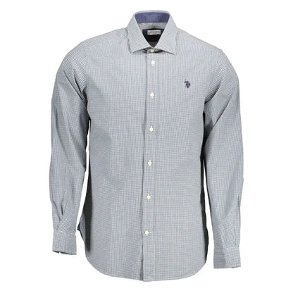 U.S. Polo Assn. light blue cotton herreskjorte med grå-hvid tern