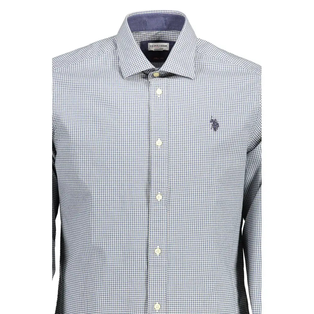 U.S. Polo Assn. light blue cotton herreskjorte med grå-hvid tern