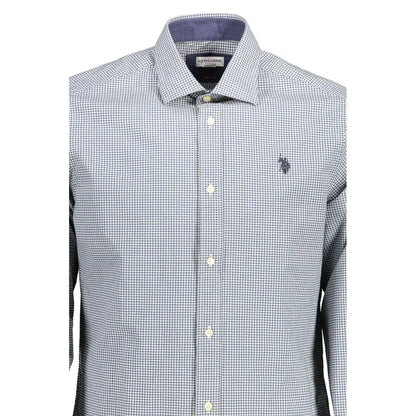 U.S. Polo Assn. light blue cotton herreskjorte med grå-hvid tern
